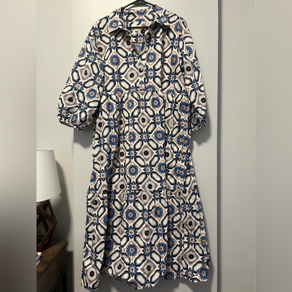 Anthropologie Bettina Tiered Shirt Dress Tile Print - Picture 3 of 8
